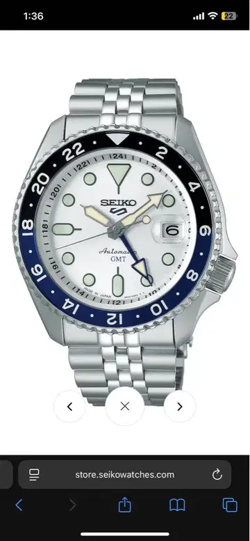 SEIKO 5 스포츠 GMT 오토매틱 시계 실버/블루