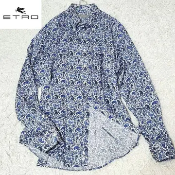 미사용급 빅 사이즈 에트로 버튼 다운 셔츠 페이즐리 무늬 44 블루 계열