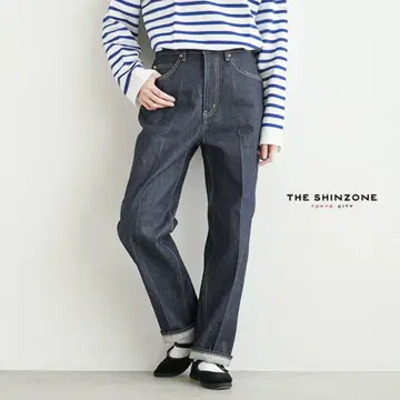 THE SHINZONE 다크 데님 하이웨스트 팬츠