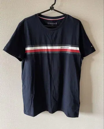 TOMMY HILFIGER 네이비 반팔 티셔츠 M 남성용 여성용