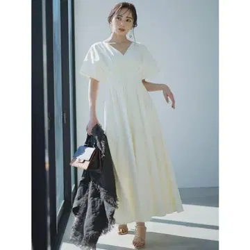 anuans 린넨 혼방 허리 턱 원피스 (S IVORY)