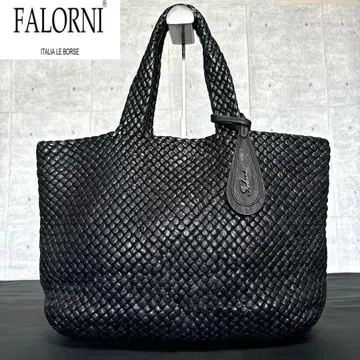[ 양품 ] FALORNI BLACK 인트레차트 가죽 숄더 토트백