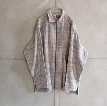 vintage 구제 의류 울 체크 무늬 집업 자켓 블루종