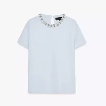 택 포함 새상품! ZARA 주얼 니트탑 스카이블루 반팔 니트 상의