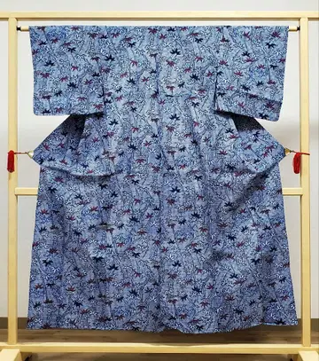 A 유카타 전체 시보리 대나무 잎 무늬 파란색 면 여름 아이템 기모노