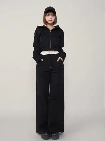 Darich DD 지퍼 후드 맨투맨 허리 레이스 맨투맨 롱 팬츠