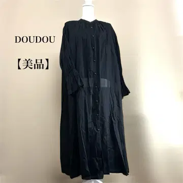 새상품급 DOUDOU 볼륨 개더 2WAY 롱 원피스 코튼 블랙