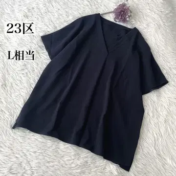 23구 V넥 반팔 블라우스 스키퍼 오피스 캐주얼 네이비