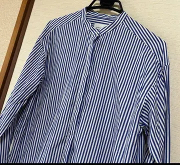 UNITED ARROWS 밴드 카라 스트라이프 롱 셔츠