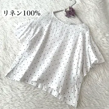 nano universe 프렌치 린넨 프릴 슬리브 블라우스 도트