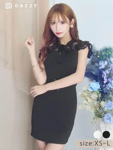 DAZZY 블랙 슬리브리스 미니 원피스 넥 리본