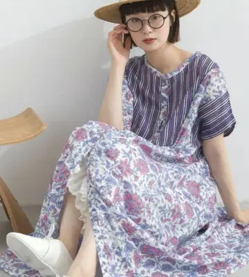 미개봉 새상품 루피리안 인도 면 원피스 블록 프린트 앞뒤 2WAY