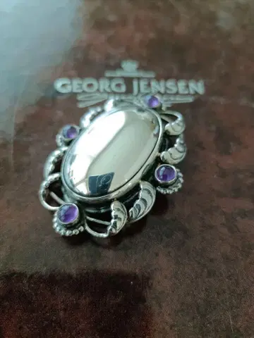 컨디션 최상 GEORG JENSEN 큰 자수정 브로치 158