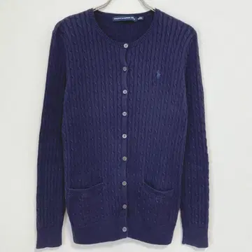 RALPH LAUREN 케이블 니트 가디건 자수 포켓 네이비