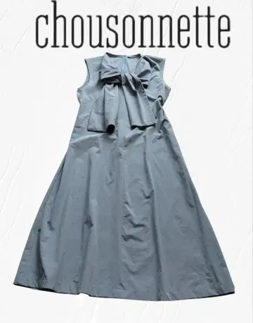 chousonnette 블루 그레이 슬리브리스 원피스 A 리본