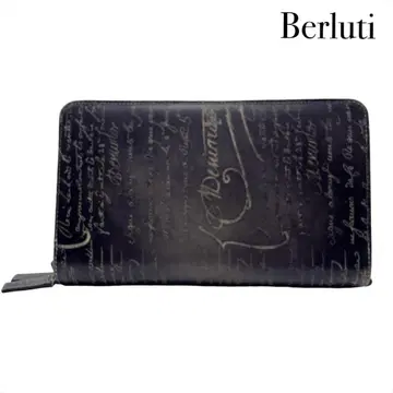 Berluti 벨루티 카리그래피 라운드 지퍼 장지갑 남성용 블랙