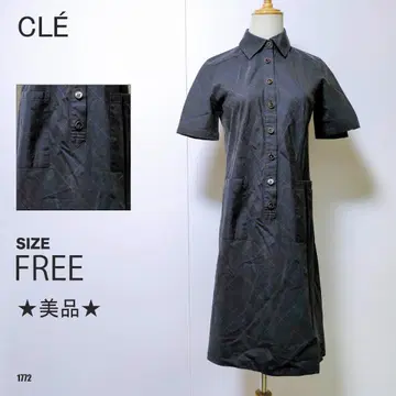 CL 크레 셔츠 원피스 반팔 블랙 체크 무늬 FREE 사이즈
