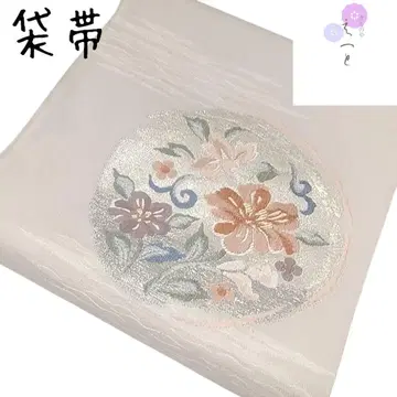22 에또 후쿠로 오비 둥근 무늬에 꽃무늬 베이지
