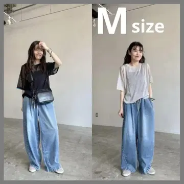 시마무라 푸우 데님 와이드 팬츠 블루 중청 M 미사용 새상품 택 포함