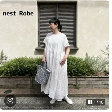 nest Robe 컷 카 레이스 린넨 원피스