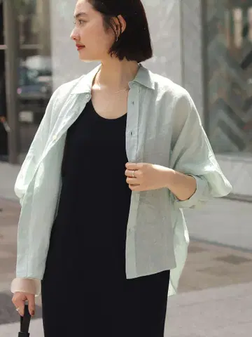 Plage Linen Short 셔츠 그린 A