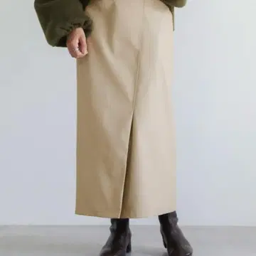 셀렉 모카 플랩 인조 가죽 타이트 롱 스커트 슬릿 미색 M