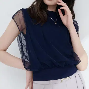 natural couture 튤 x 니트 레이어드 니트 네이비