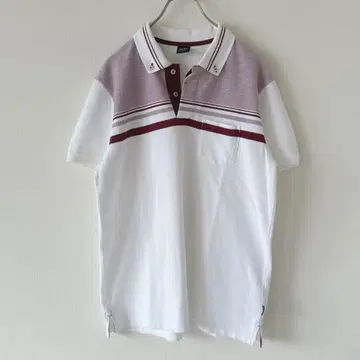 HUGO BOSS 보더 절개 카노코 피케 셔츠 화이트 M