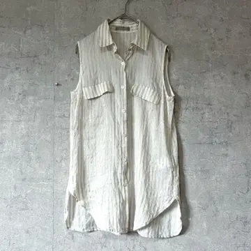 실크 린넨 코튼 슬리브리스 스트라이프 셔츠