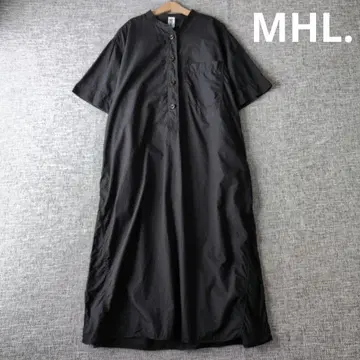 MHL 최근 모델 풀오버 밴드 카라 셔츠 원피스 여유핏 블랙 컬러
