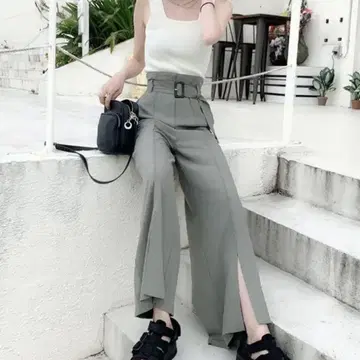 [새상품급] MURUA 벨티드 슬릿 와이드 팬츠