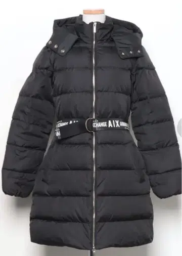 Armani Exchange 블랙 후드 부착 다운 자켓