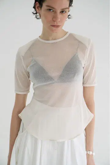CLANE SHEER VELOUR POWER SHOULDER TOPS