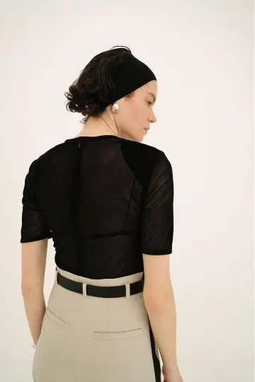 CLANE SHEER VELOUR POWER SHOULDER TOPS
