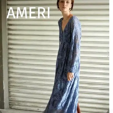 AMERI 아메리 전체 레이스 롱 원피스 SIZE F (M) 블루 그레이