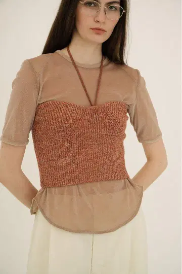 CLANE SHEER VELOUR POWER SHOULDER TOPS