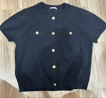 gu 메탈 버튼 가디건 반팔 네이비 XXL
