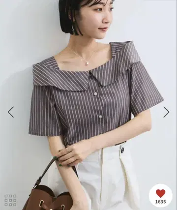 VIS [주름 방지] 라메 믹스 오프숄더풍 스트라이프 셔츠