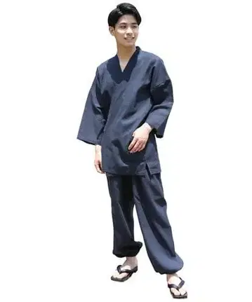 사무에 시지라오리 남성용 상하의 세트 면 100% L 사이즈 다크 네이비