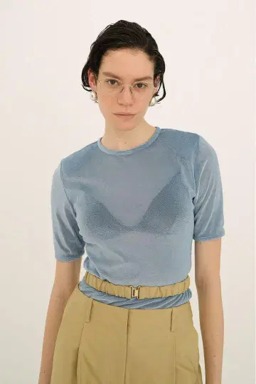 CLANE SHEER VELOUR POWER SHOULDER TOPS