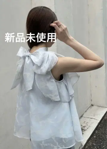 스나이델 snidel 리본 슬리브 오간 블라우스 스카이블루 블루