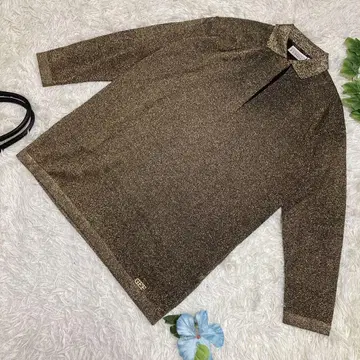 새상품급 쟌프랑코 페레 긴팔 티셔츠 골드 라메 하프 버튼 4 XL
