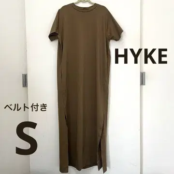 HYKE 하이크 카키 브라운 롱 원피스 슬릿, 포켓 부착
