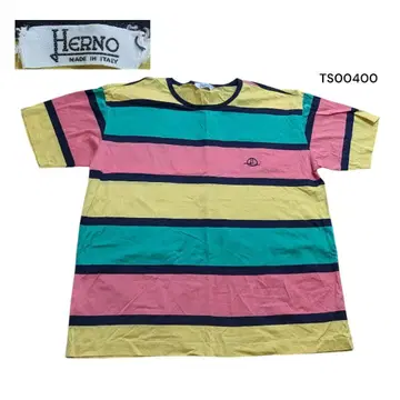 vtg HERNO 헤르노 구제 의류 보더 반팔 티셔츠 싱글 스티치