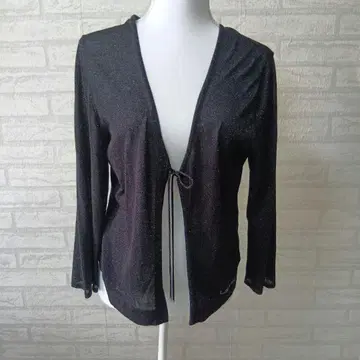 레오나르 새상품급 라메 믹스 블랙 가디건 로고 장식 빅 사이즈