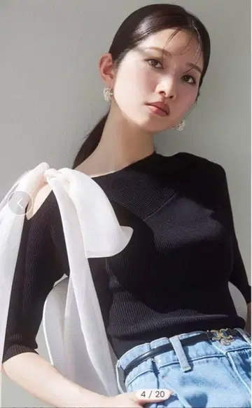 SNIDEL 스나이델 숄더 리본 아시메 니트 풀오버
