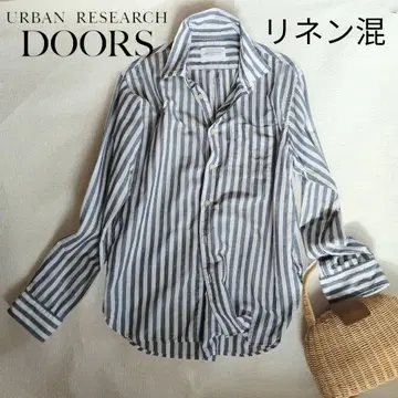 URBAN RESEARCH DOORS 스트라이프 긴팔 셔츠 린넨 코튼