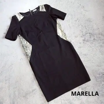 MARELLA 마렐라 반팔 무릎 기장 원피스 블랙/스네이크 프린트 42
