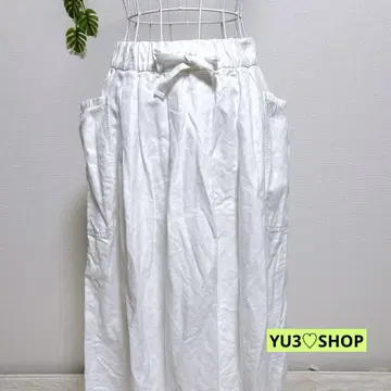 오르치발 롱 스커트 허리밴딩 리본 포함 화이트 면/린넨