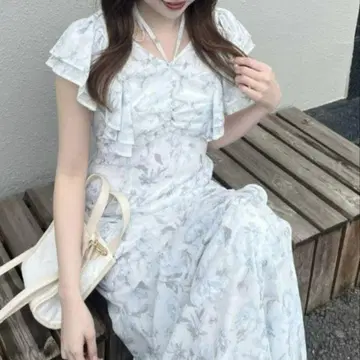 rienda 프릴 플라워 롱 원피스 여름옷 반팔